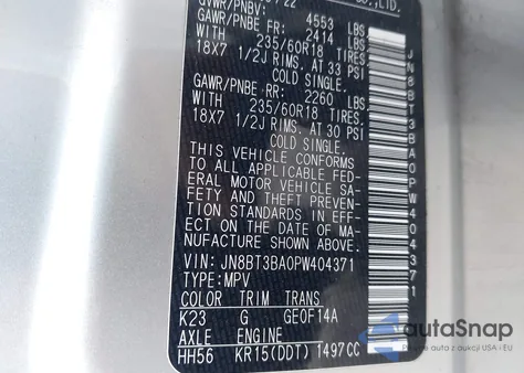 2023 Nissan Rogue Sv Fwd z USA, uszkodzony, nr VIN JN8BT3BA0PW404371